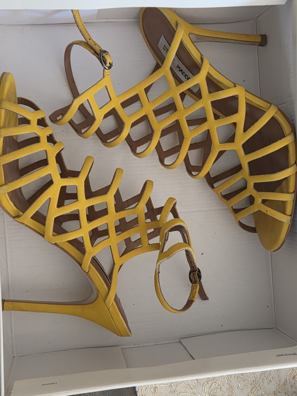 Steve Madden Yellow Cage-Strap Stiletto Sandals